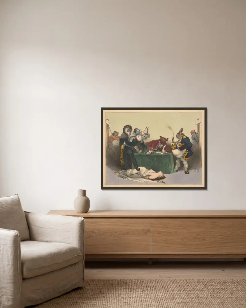 Konferens i London av Honoré Daumier inramad på en vägg