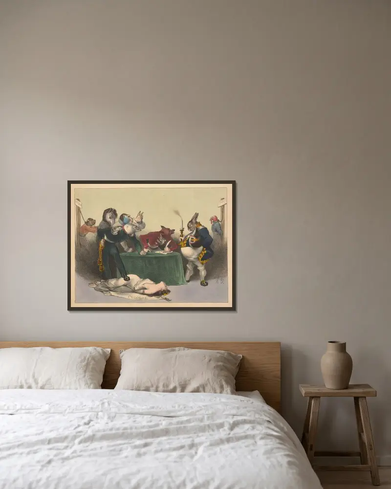 Konferens i London av Honoré Daumier inramad på en vägg