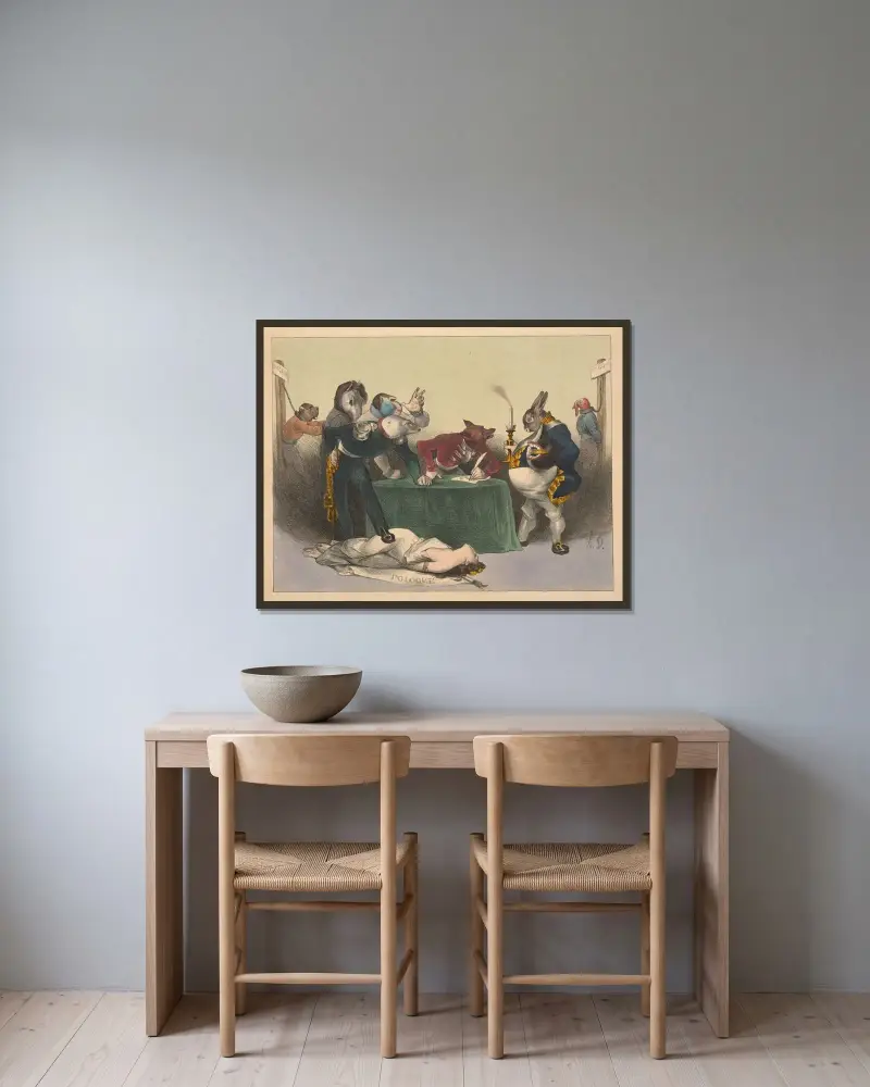 Konferens i London av Honoré Daumier inramad på en vägg