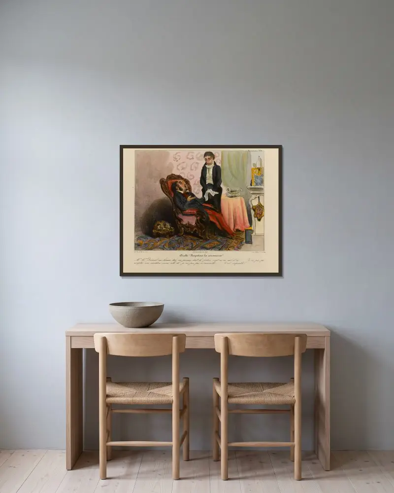 Djävulen, låt oss respektera konvenansen av Honoré Daumier inramad på en vägg