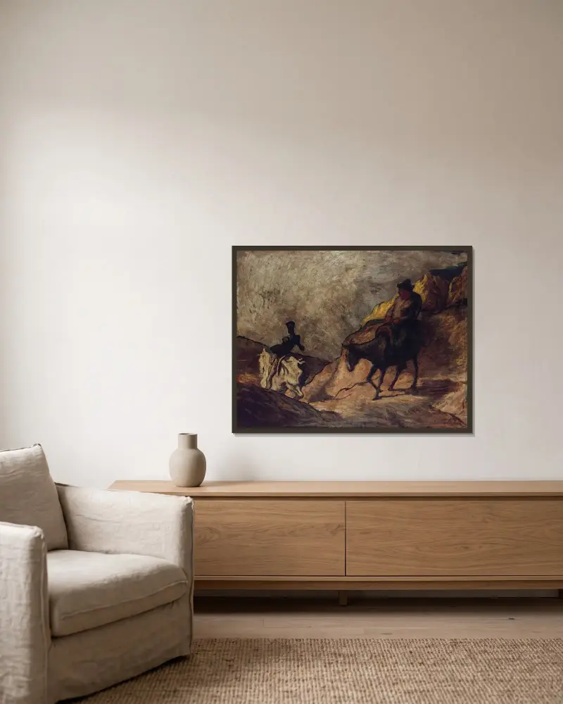 Don Quijote och Sancho Panza av Honoré Daumier inramad på en vägg