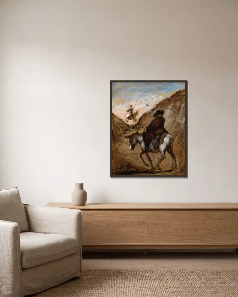 Don Quijote och Sancho Panza av Honoré Daumier inramad på en vägg