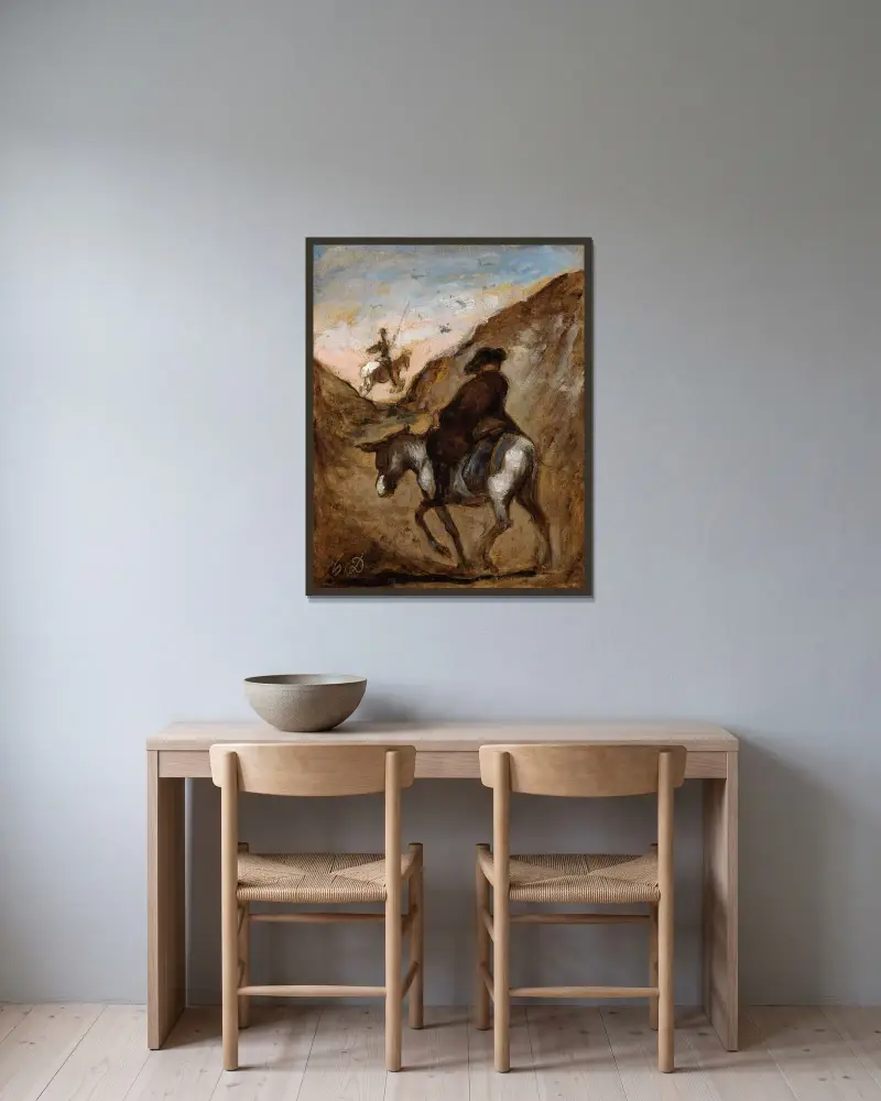 Don Quijote och Sancho Panza av Honoré Daumier inramad på en vägg