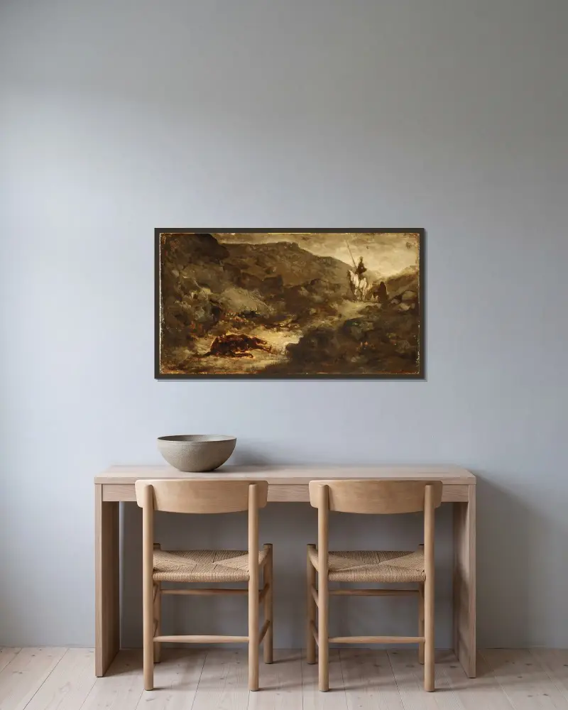 Don Quijote och den döda mulan av Honoré Daumier inramad på en vägg