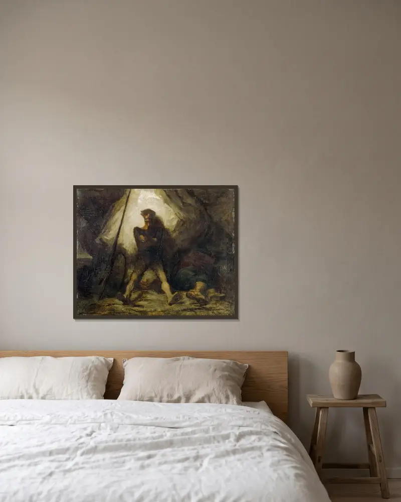 Don Quijotes vaka av Honoré Daumier inramad på en vägg