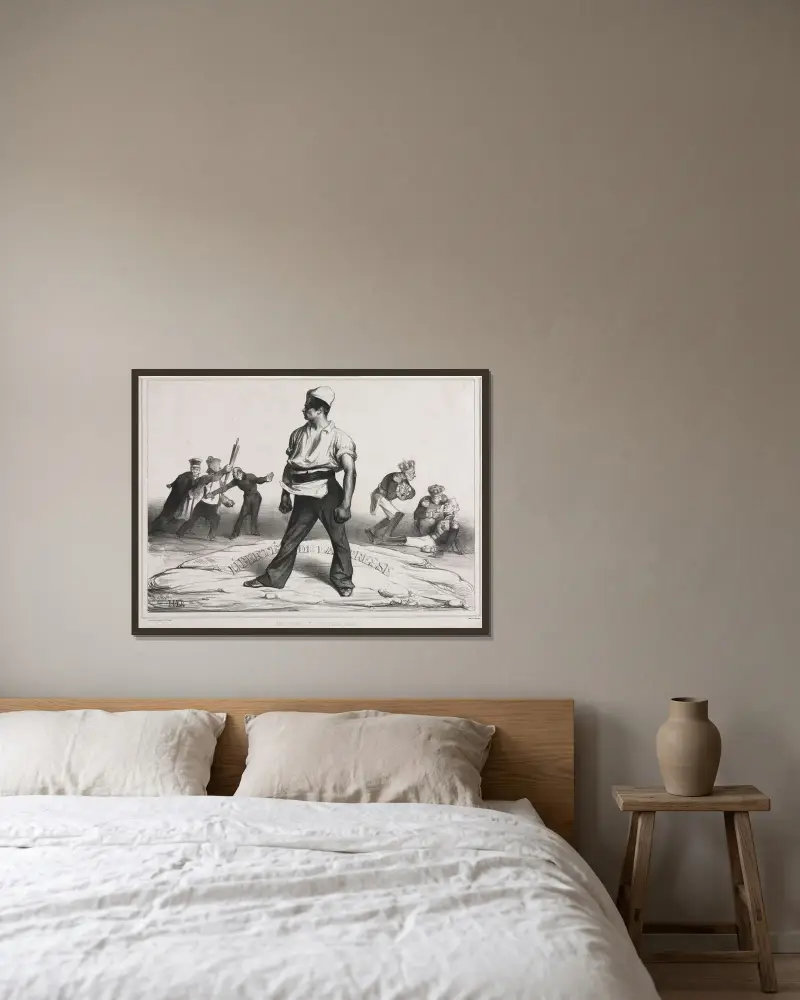 Misch dich nicht ein! von Honoré Daumier gerahmt an einer Wand