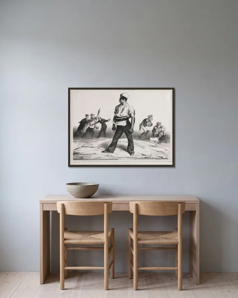 Misch dich nicht ein! von Honoré Daumier gerahmt an einer Wand