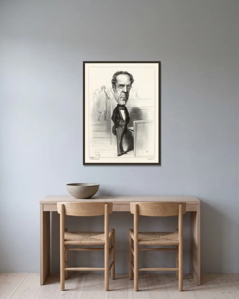 Duvergier de Hauranne av Honoré Daumier inramad på en vägg