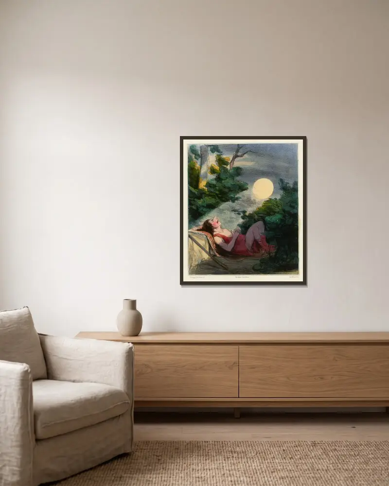 Endymion av Honoré Daumier inramad på en vägg