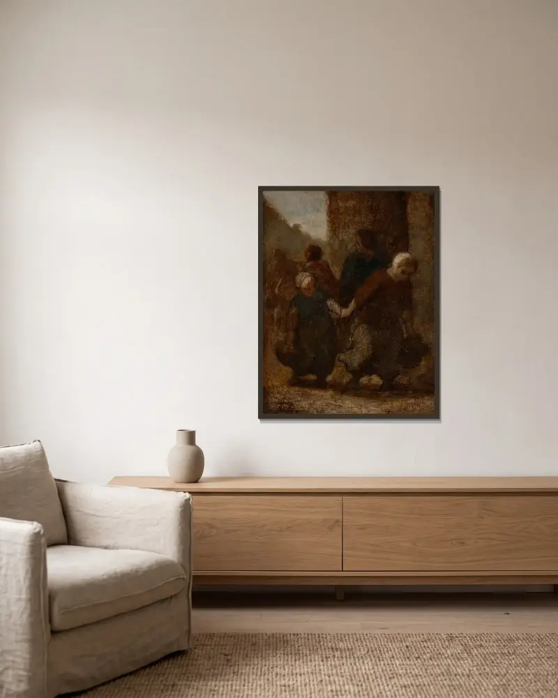 Barn som springer (Skolgången) av Honoré Daumier inramad på en vägg