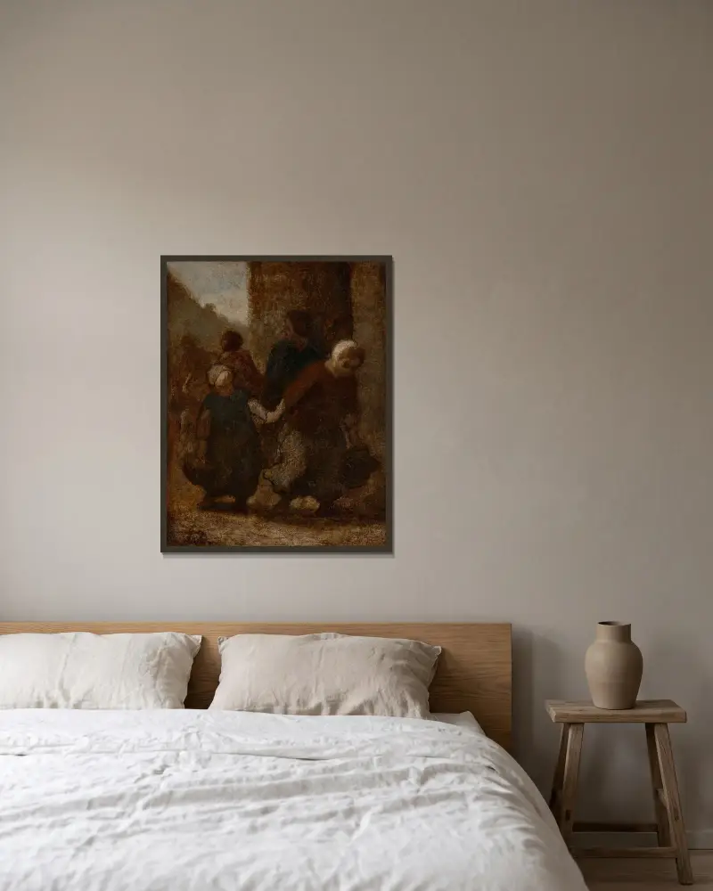 Barn som springer (Skolgången) av Honoré Daumier inramad på en vägg