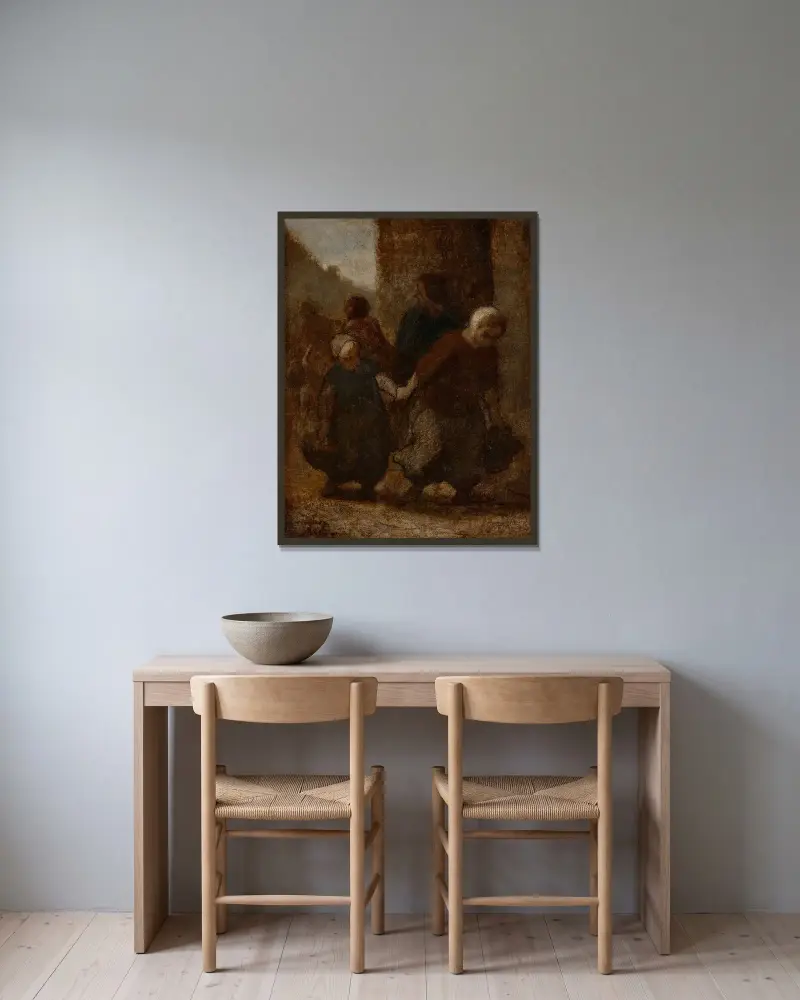 Barn som springer (Skolgången) av Honoré Daumier inramad på en vägg
