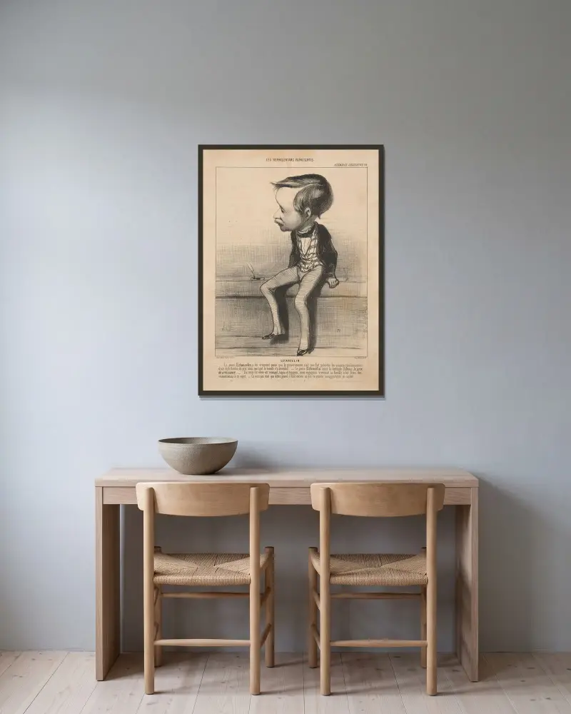 Estancelin av Honoré Daumier inramad på en vägg