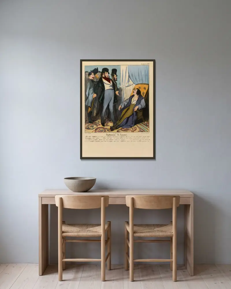 Utnyttjande av vänskap av Honoré Daumier inramad på en vägg