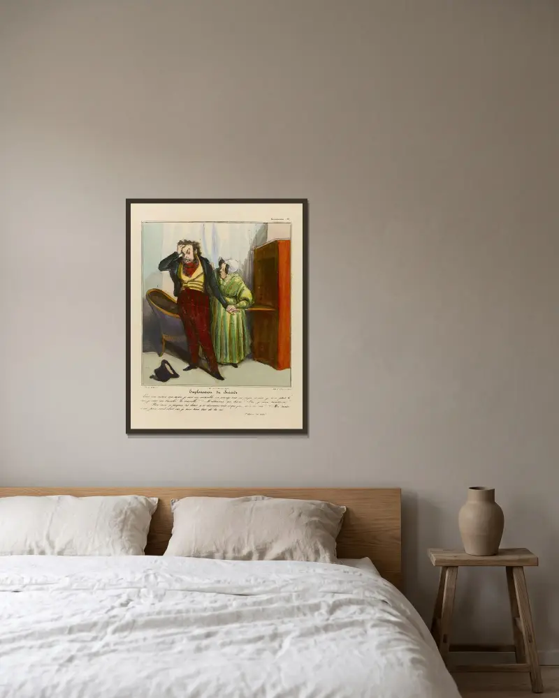 Exploitation du suicide av Honoré Daumier inramad på en vägg