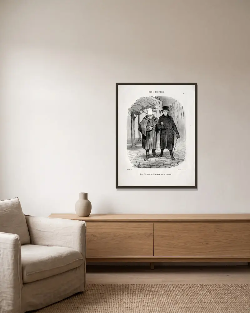 Forna sprättar under direktoriet av Honoré Daumier inramad på en vägg