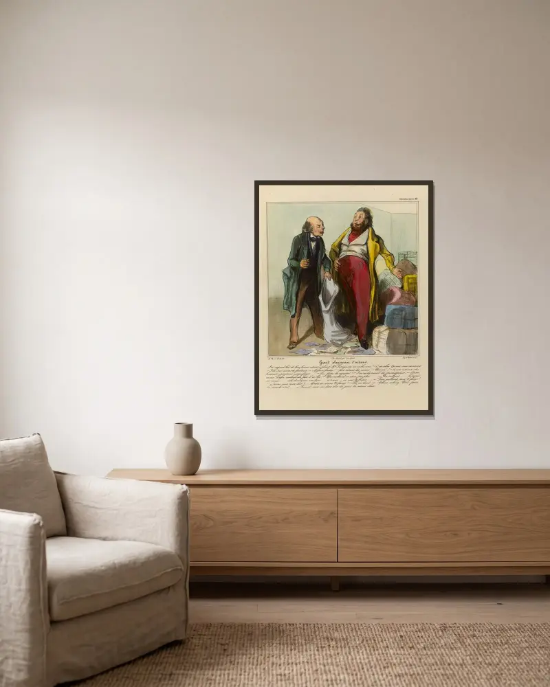 Stor placering av aktier av Honoré Daumier inramad på en vägg