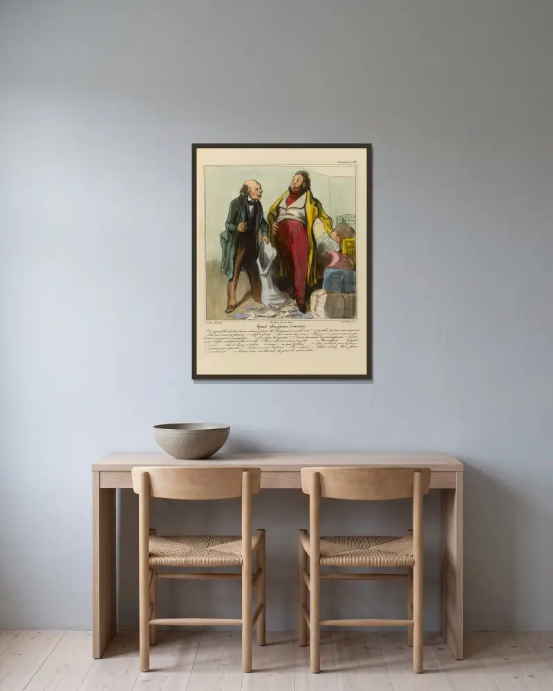 Stor placering av aktier av Honoré Daumier inramad på en vägg