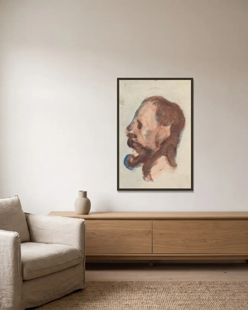 Huvud av en man IV av Honoré Daumier inramad på en vägg