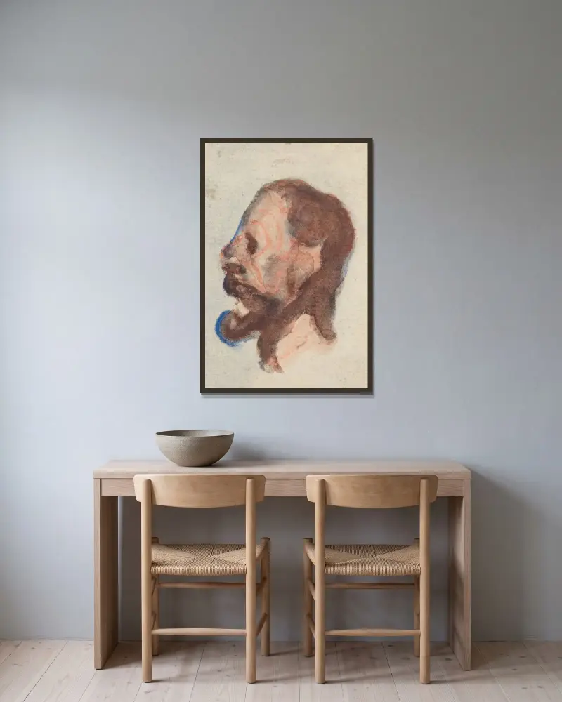 Huvud av en man IV av Honoré Daumier inramad på en vägg