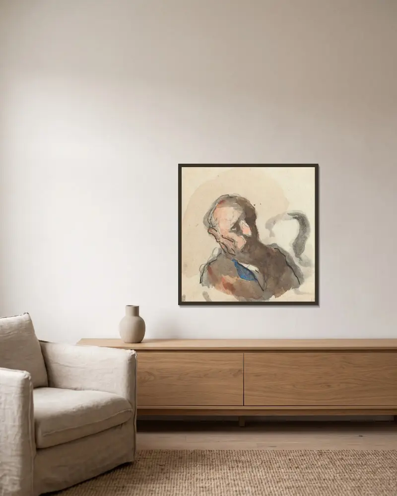 Huvud av en man VI av Honoré Daumier inramad på en vägg