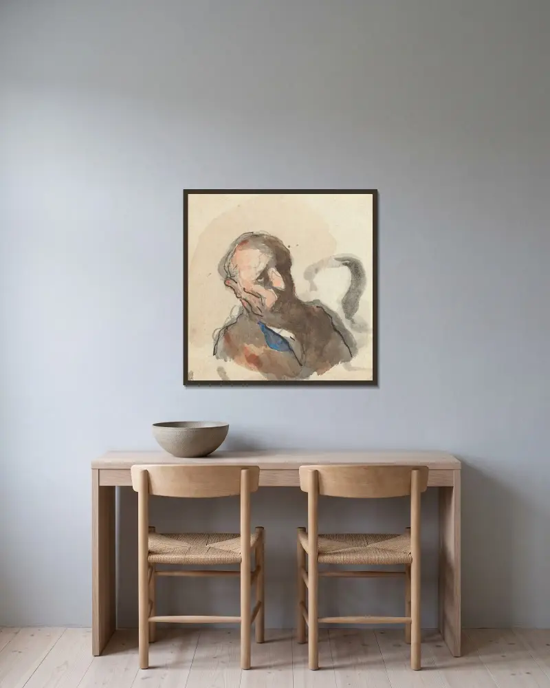 Huvud av en man VI av Honoré Daumier inramad på en vägg