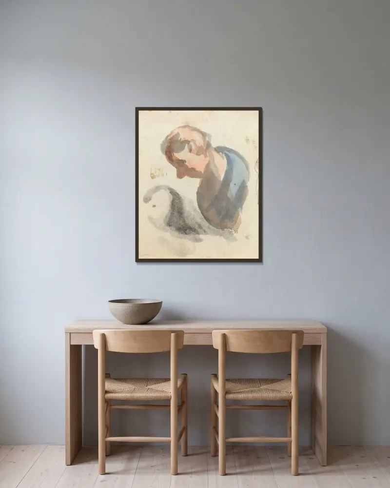 Manshuvud VII av Honoré Daumier inramad på en vägg