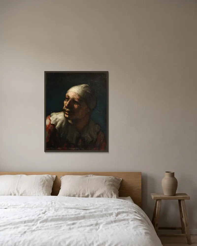 Pasquins huvud av Honoré Daumier inramad på en vägg