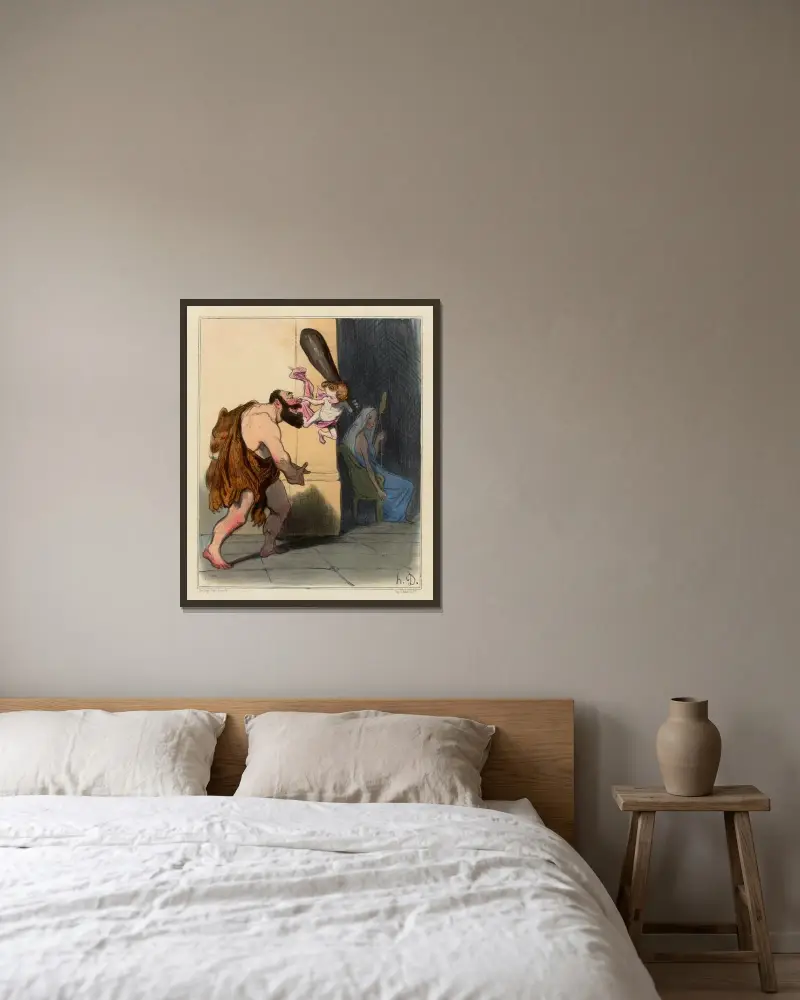 Herkules tämjd av kärleken av Honoré Daumier inramad på en vägg