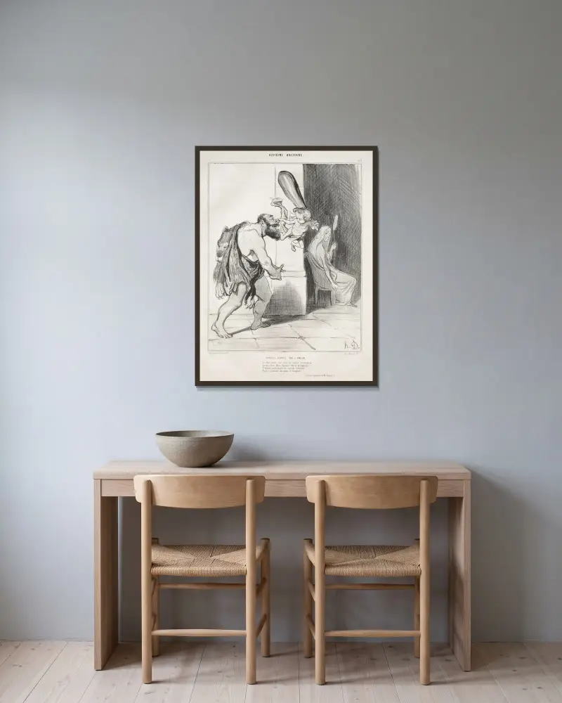 Herkules tämjd av kärleken av Honoré Daumier inramad på en vägg
