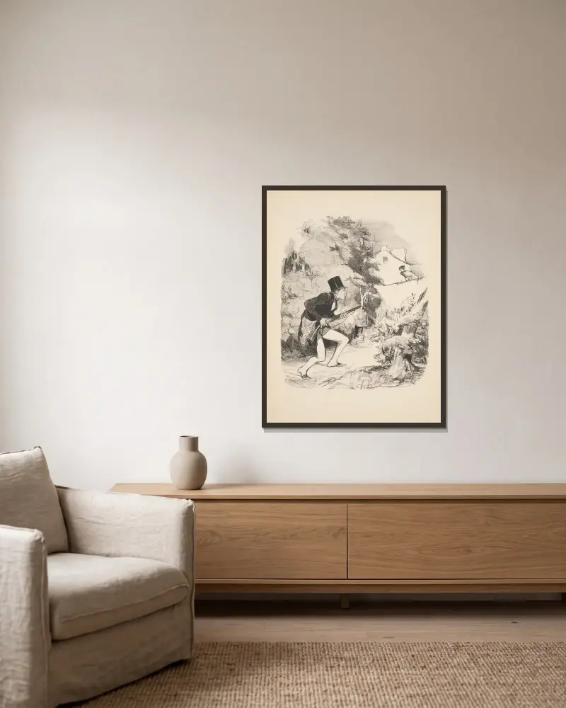 Jagd und Fischfang Pl. 04 von Honoré Daumier gerahmt an einer Wand