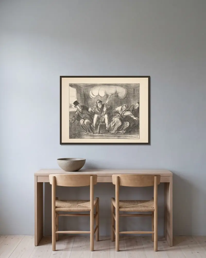 Hunting and fishing Pl.14 av Honoré Daumier inramad på en vägg