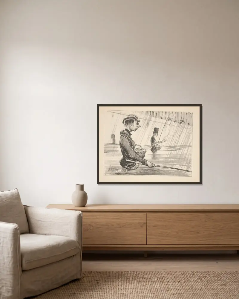 Jagd und Fischerei, Taf. 22 von Honoré Daumier gerahmt an einer Wand