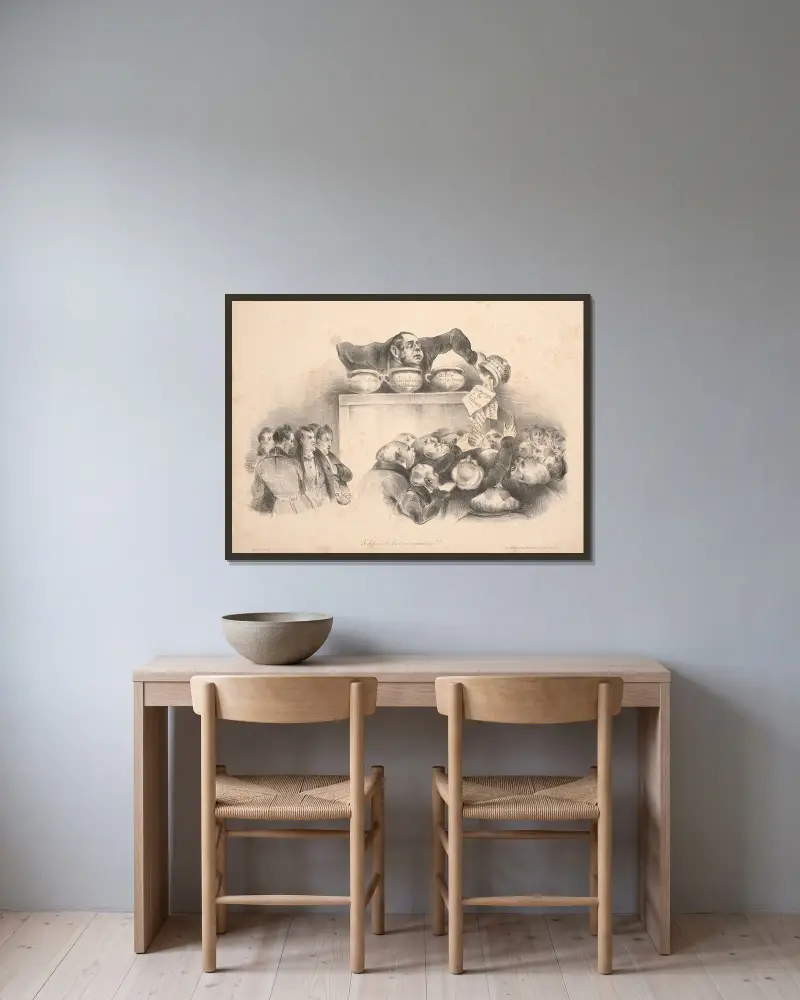 Jag lägger detta i era samveten!! av Honoré Daumier inramad på en vägg