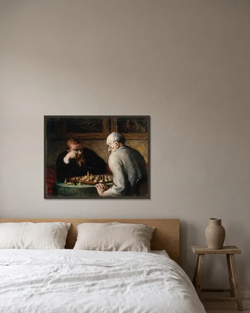 Joueurs d’échecs von Honoré Daumier gerahmt an einer Wand