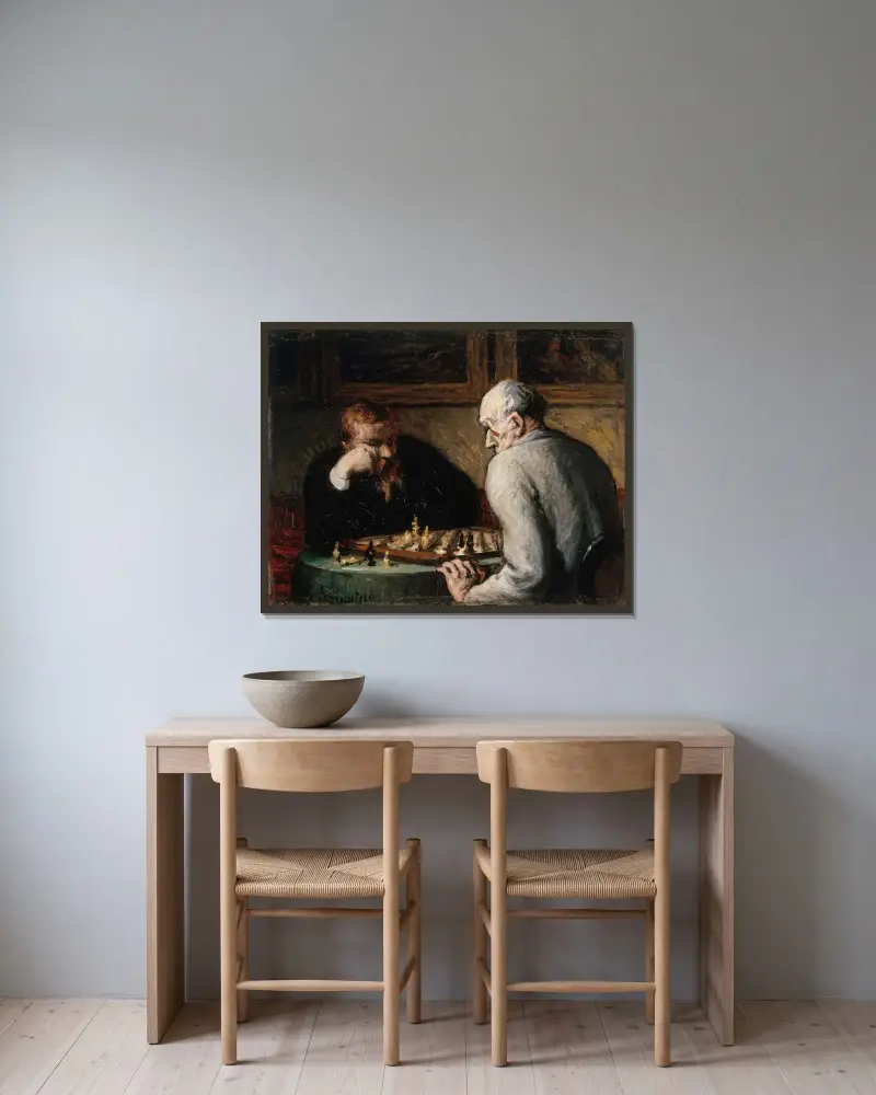 Joueurs d’échecs von Honoré Daumier gerahmt an einer Wand