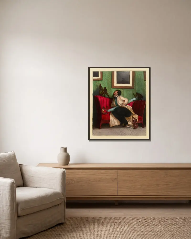 Koliken av Honoré Daumier inramad på en vägg