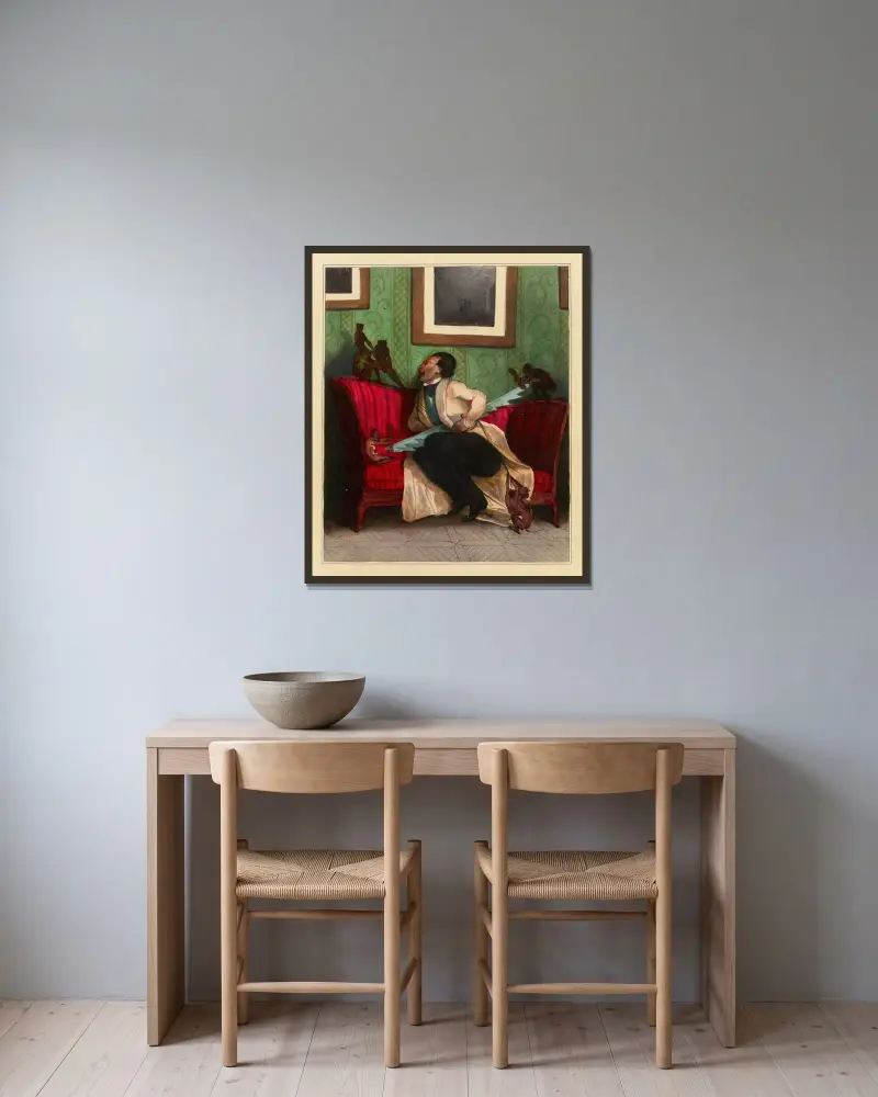 Koliken av Honoré Daumier inramad på en vägg