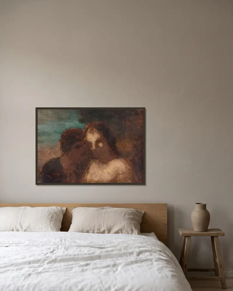 Förtroendet eller Judas kyss av Honoré Daumier inramad på en vägg
