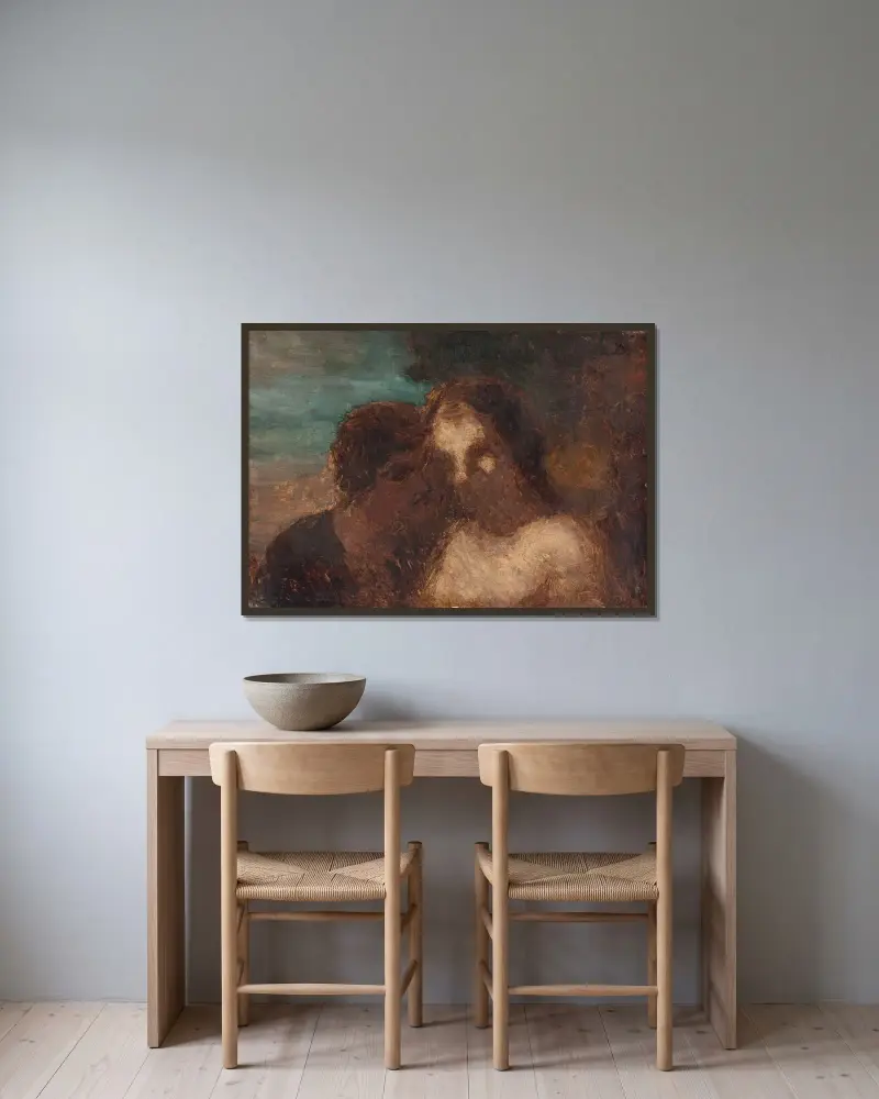Förtroendet eller Judas kyss av Honoré Daumier inramad på en vägg