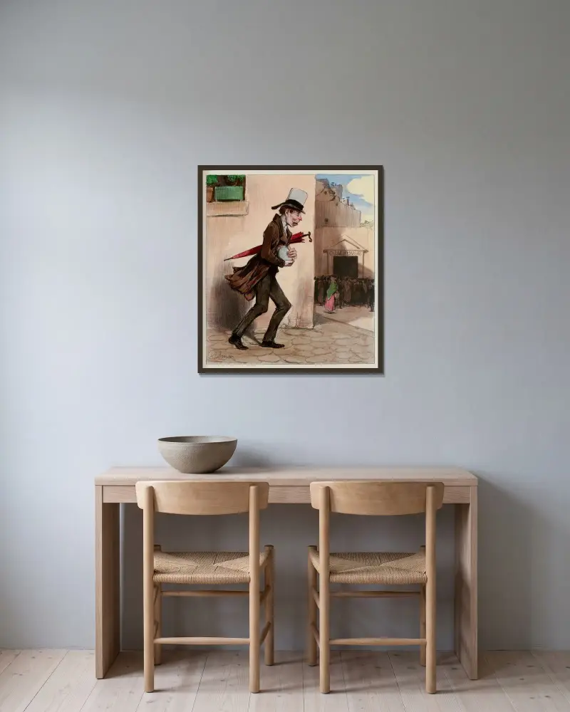 Myran av Honoré Daumier inramad på en vägg