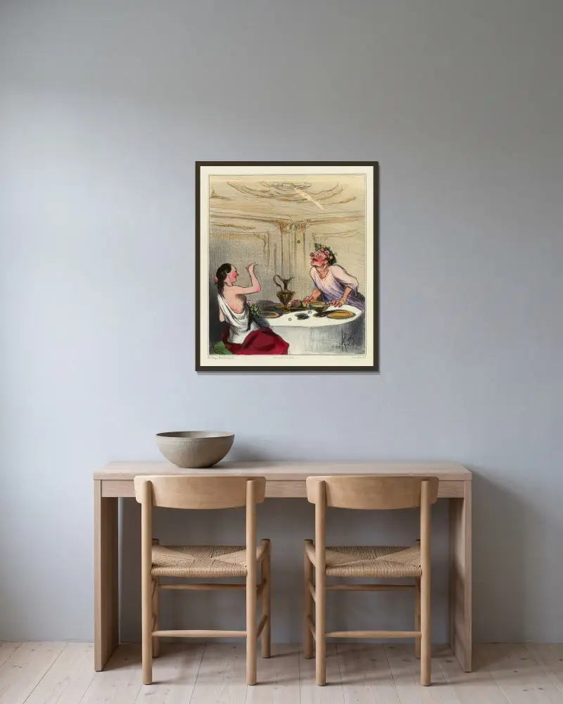 Anakreons död av Honoré Daumier inramad på en vägg