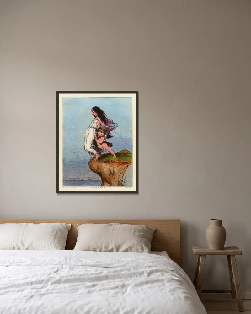 Sapfos död av Honoré Daumier inramad på en vägg
