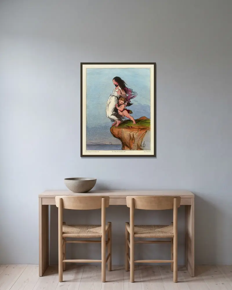 Sapfos död av Honoré Daumier inramad på en vägg