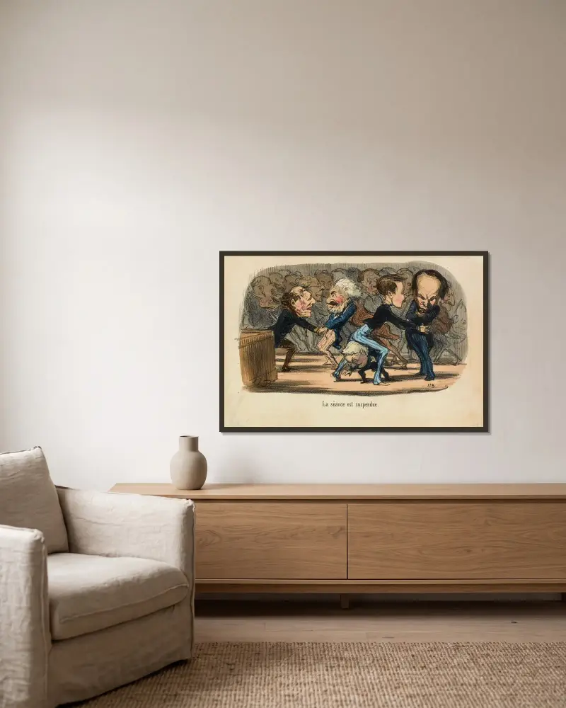 La séance est suspendue av Honoré Daumier inramad på en vägg