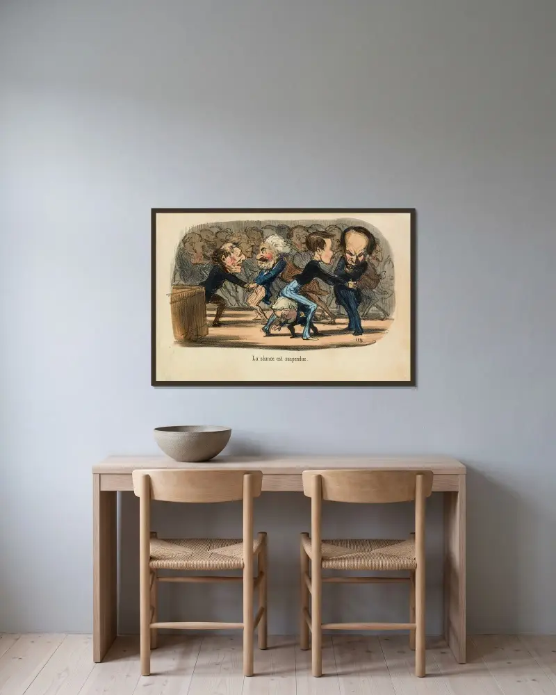 La séance est suspendue av Honoré Daumier inramad på en vägg