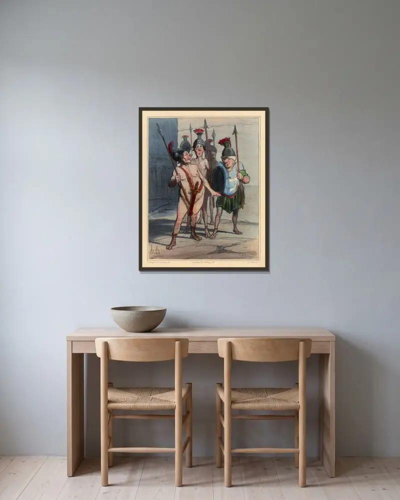Kvällen före Thermopyle av Honoré Daumier inramad på en vägg