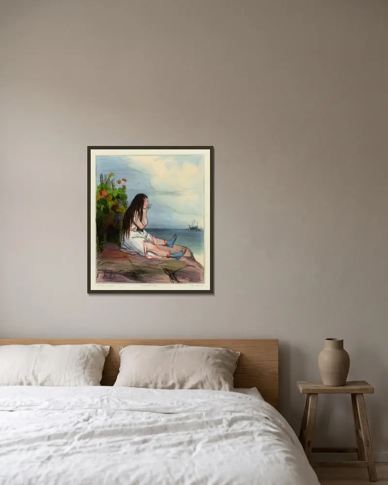 Ariadnes övergivenhet av Honoré Daumier inramad på en vägg