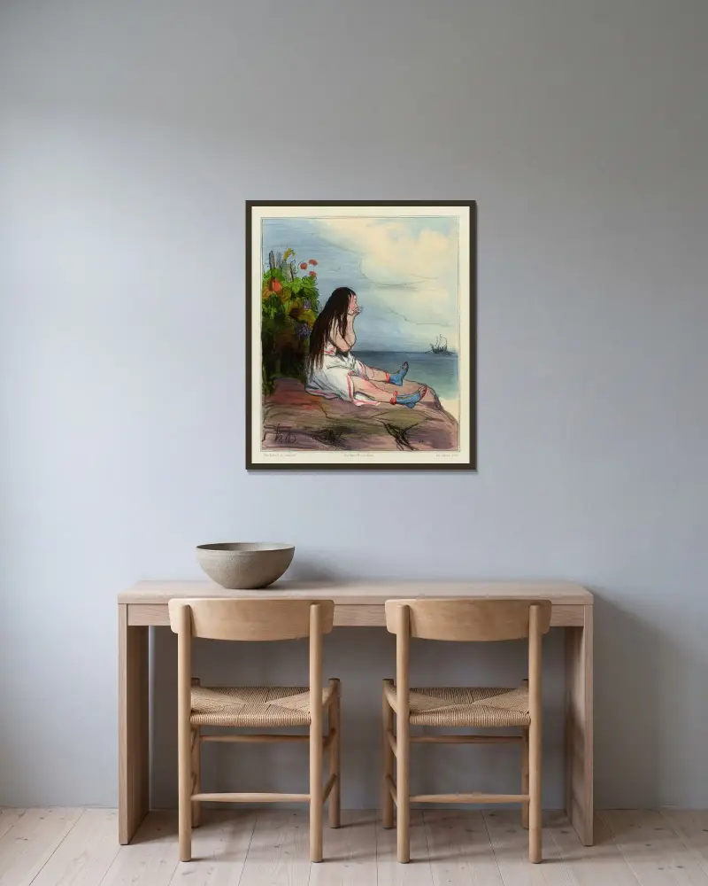 Ariadnes övergivenhet av Honoré Daumier inramad på en vägg
