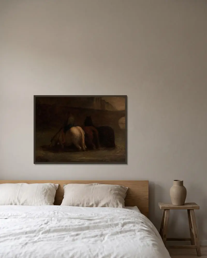 L’abreuvoir von Honoré Daumier gerahmt an einer Wand